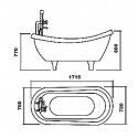 Ванна TS-1705 171*78*62 см пустая ванна, ножки хромированные, сифон упаковка (целая на паллете 5 шт)